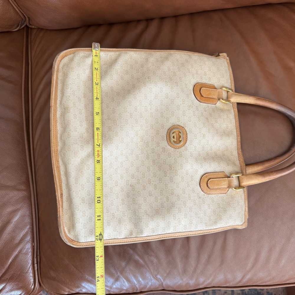 Vintage Gucci Beige Leather Canvas Shoulder Bag with Red and Green Stripe - Picture 15 of 16